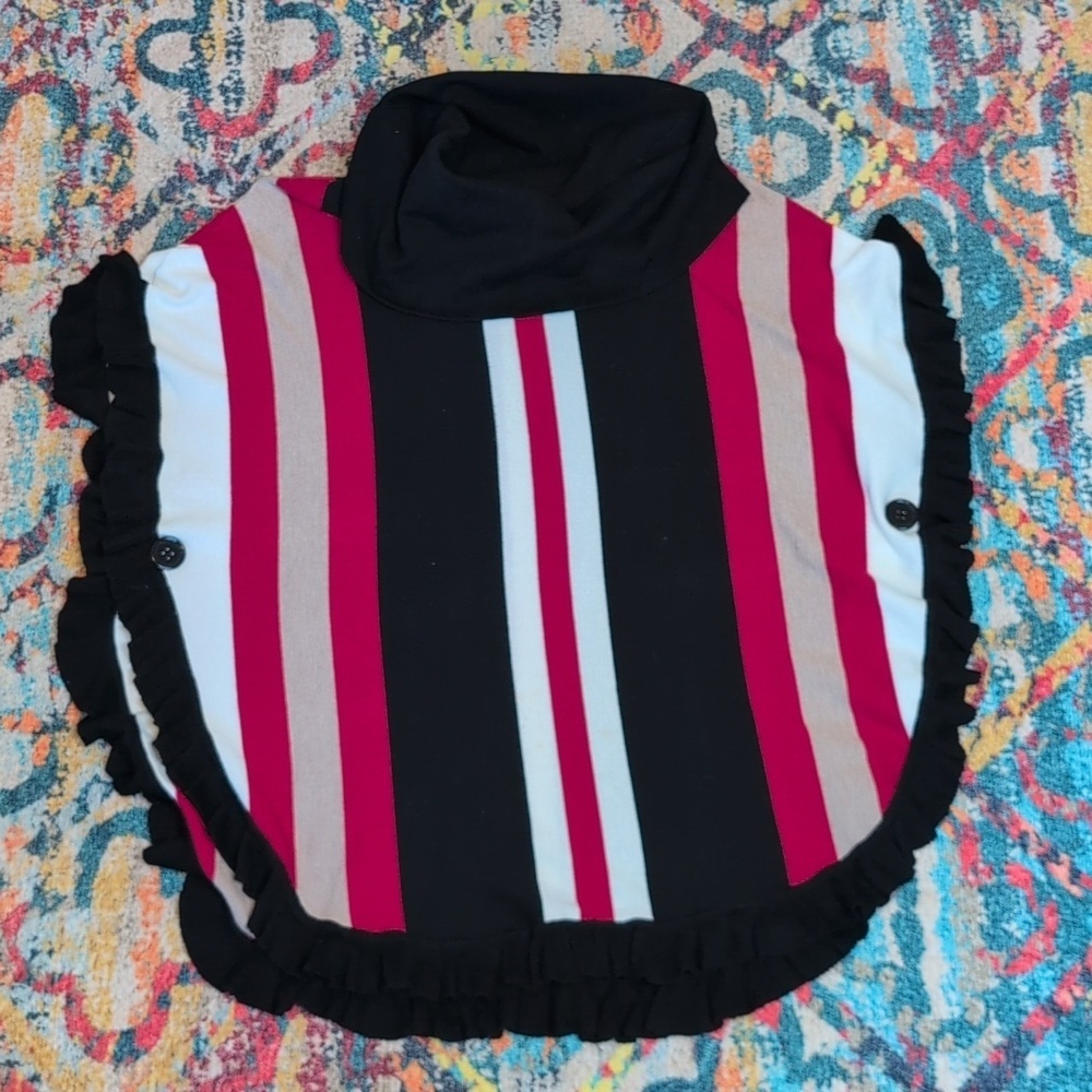 Joseph A red, black, ivory, brown cowl neck poncho medium